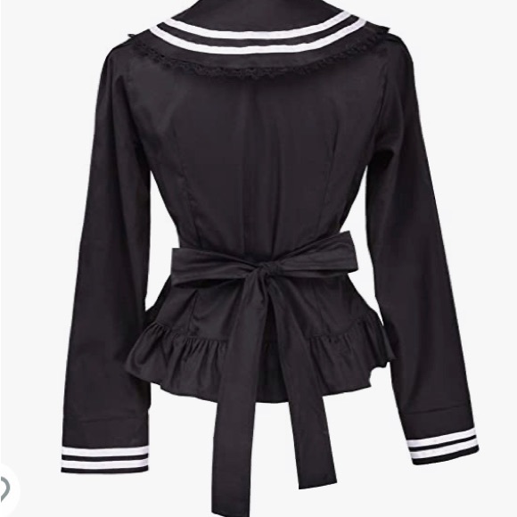 Romantic Black Ruffle Nautical Style Blouse - Picture 7 of 7